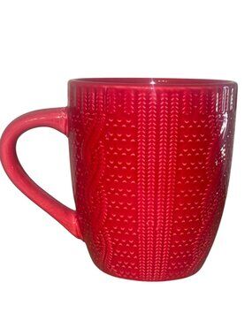 Red Ceramic Mug With Textured Knit Pattern 14 oz Microwave & Dishwasher Safe Mad